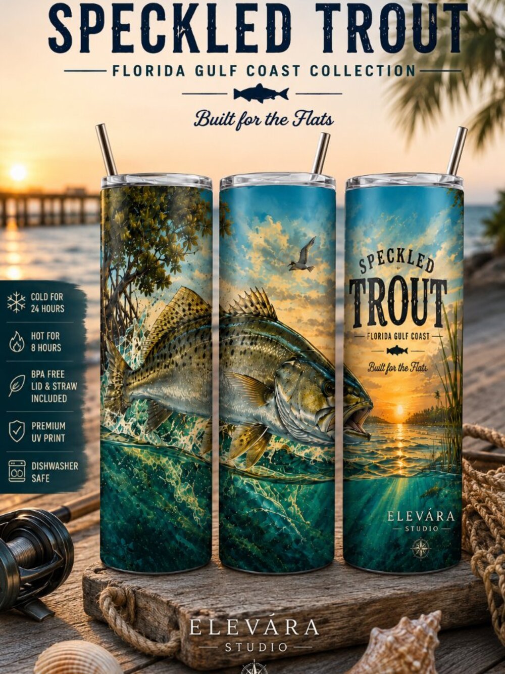 Speckled Trout Florida Fishing 20oz Stainless Steel Tumbler